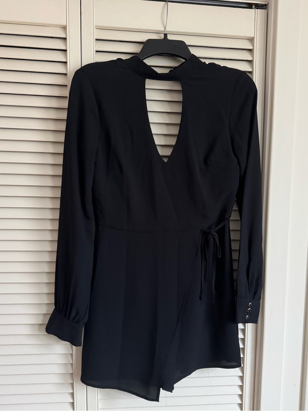 Women’s Black Long Sleeve Wrap Romper Dress